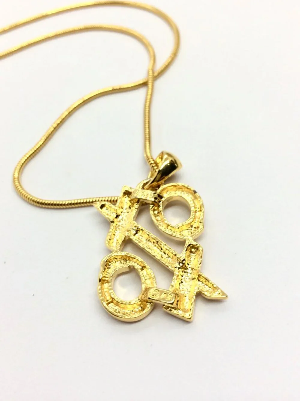 VINTAGE ANNE KLEIN Necklace Gold Tone XO Pendant Long Snake Chain